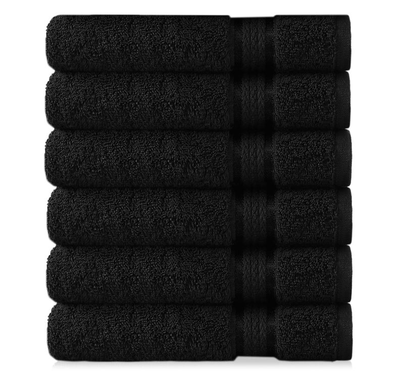 COTTON CRAFT Ultra Soft Hand Towels - 6 Pack -16x28-100% Cotton Face Towel Set - Absorbent Quick Dry Everyday Luxury Hotel Bathroom Kitchen Spa Gym Shower Pool Camp Travel Picnic - 580 GSM - Black - Image 1